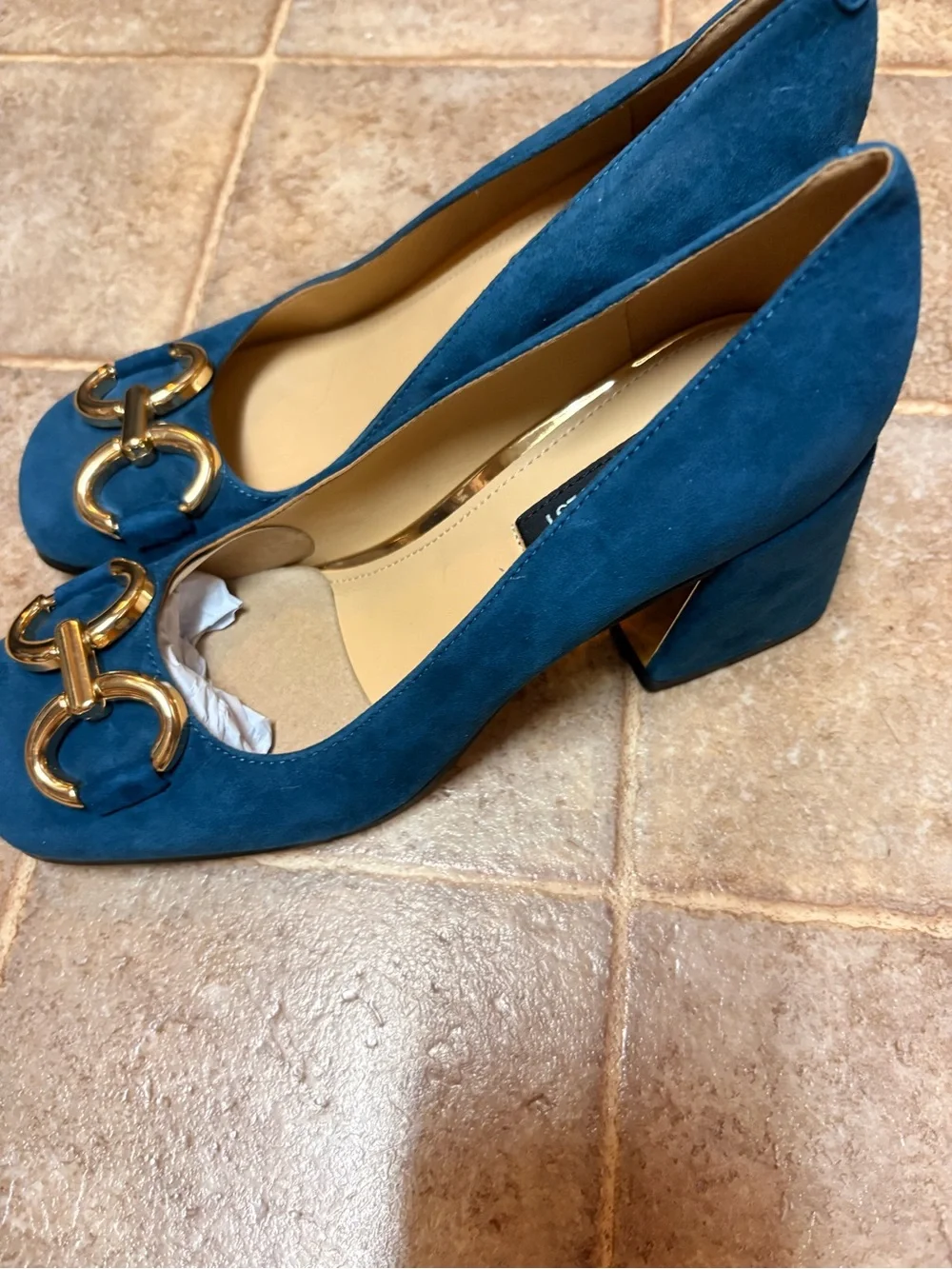 Nine West Blue Suede Flats with Gold Hardware